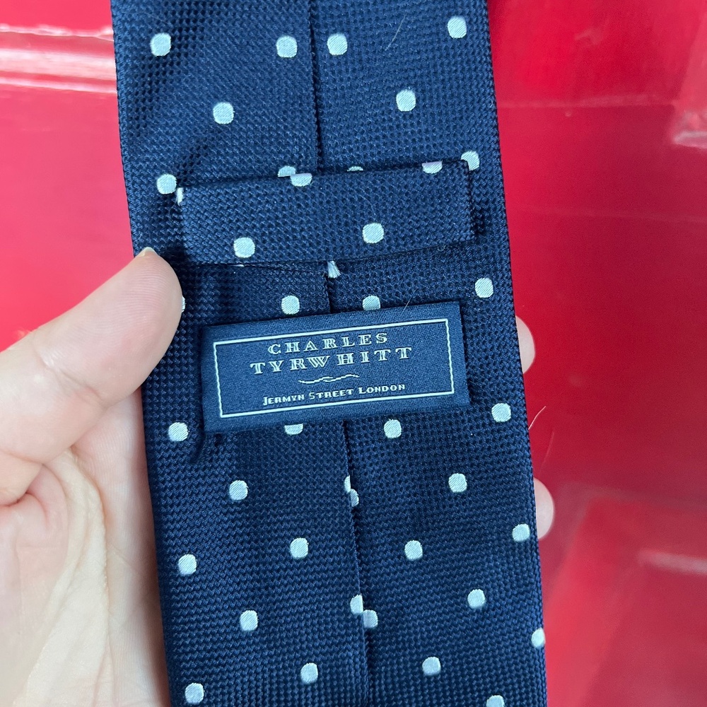 Charles Tyrwhitt Men's Tie Blue White Polka Dots Formal Business Wedding Wear